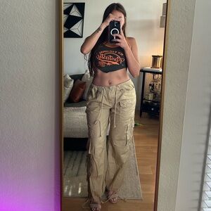 Khaki Drawstring Adjustable Cargo Pants - Size S